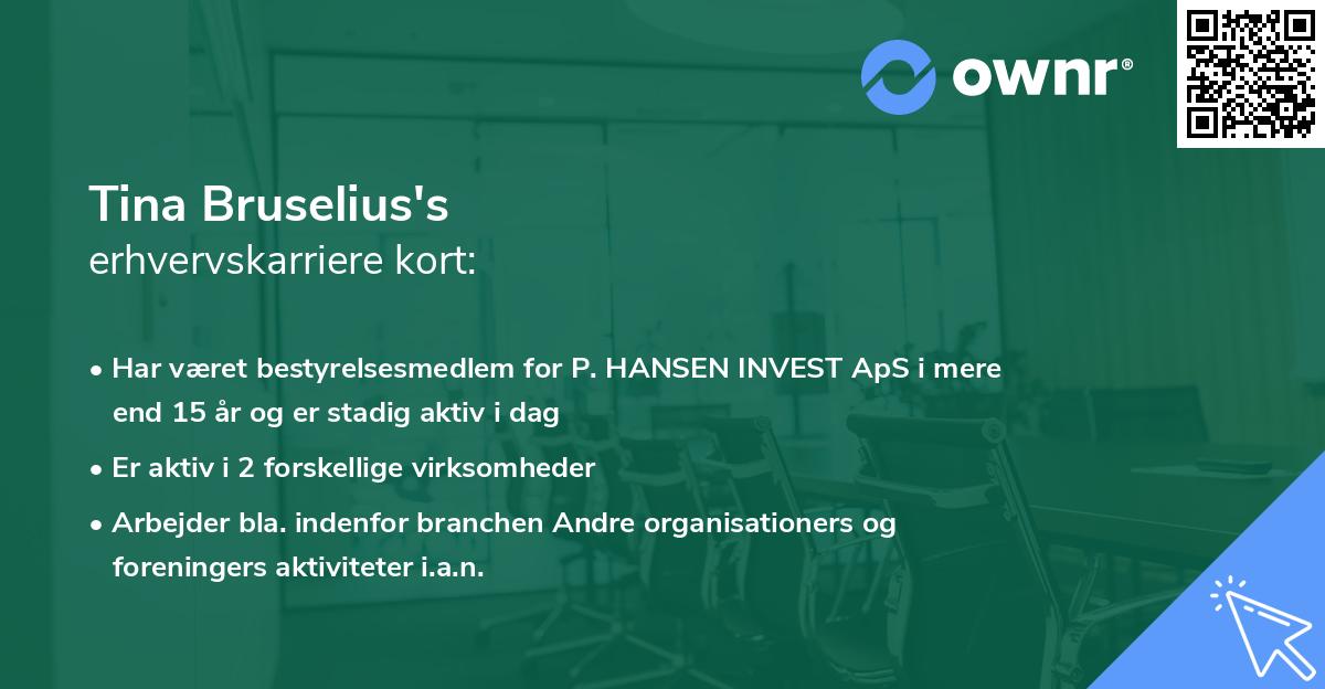 Tina Bruselius's erhvervskarriere kort