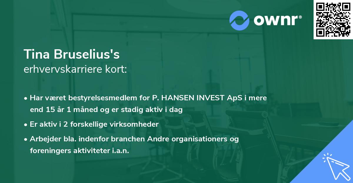 Tina Bruselius's erhvervskarriere kort