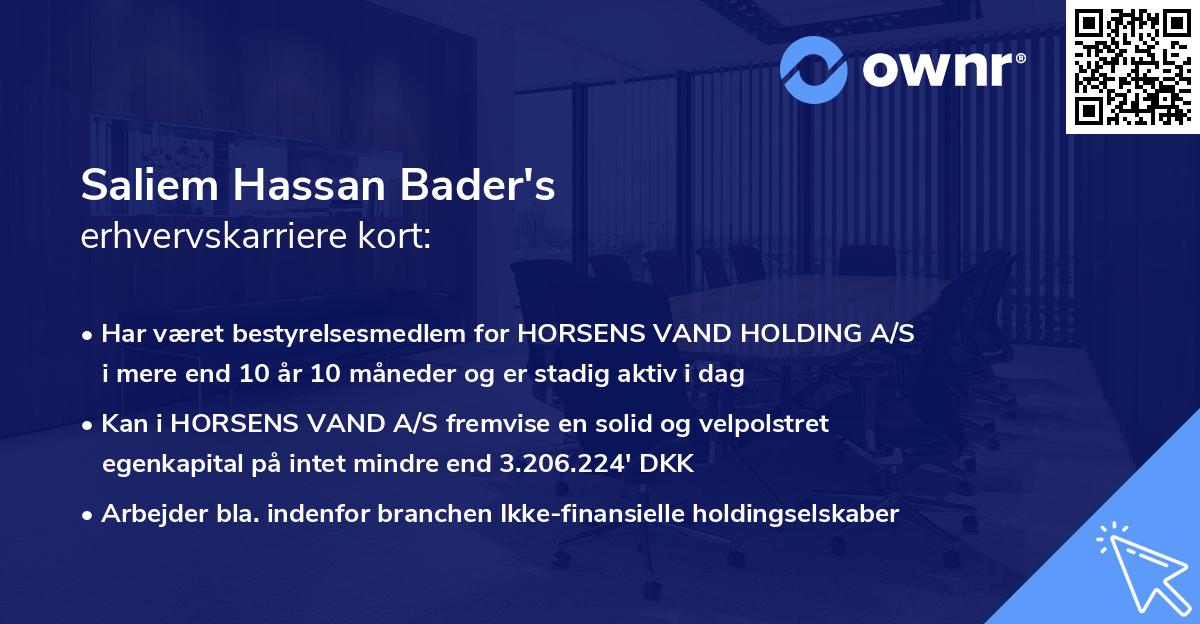 Saliem Hassan Bader's erhvervskarriere kort