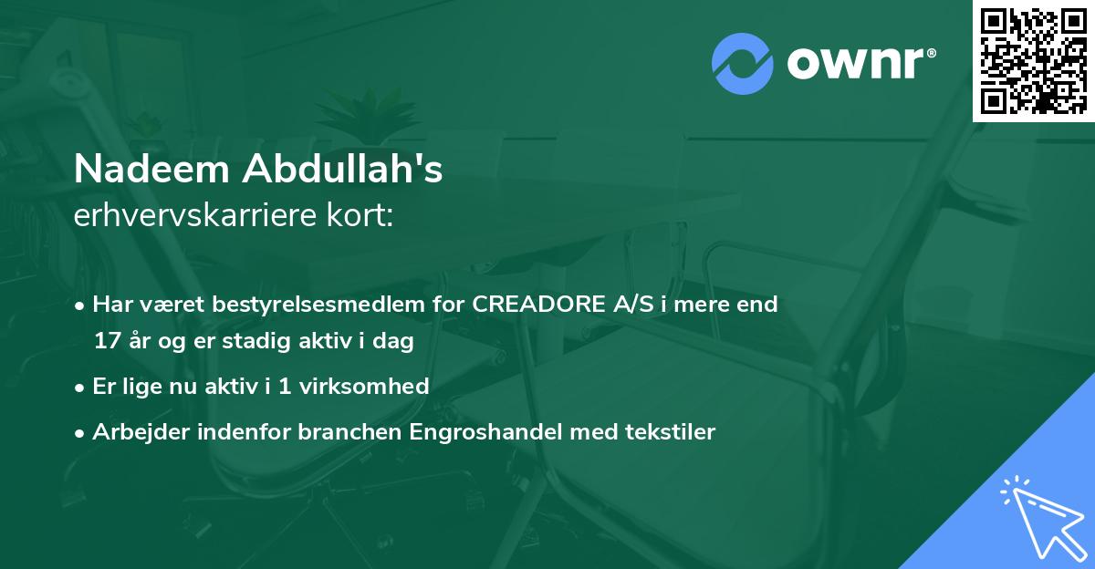 Nadeem Abdullah's erhvervskarriere kort