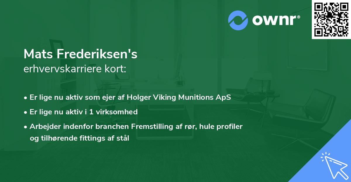 Mats Frederiksen's erhvervskarriere kort
