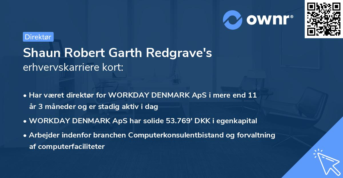 Shaun Robert Garth Redgrave's erhvervskarriere kort