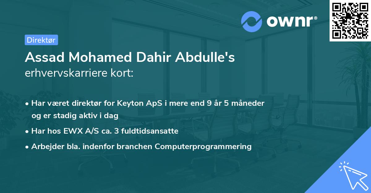 Assad Mohamed Dahir Abdulle's erhvervskarriere kort