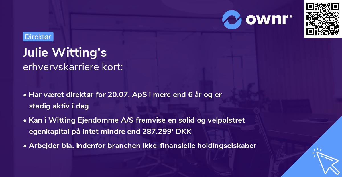 Julie Witting's erhvervskarriere kort