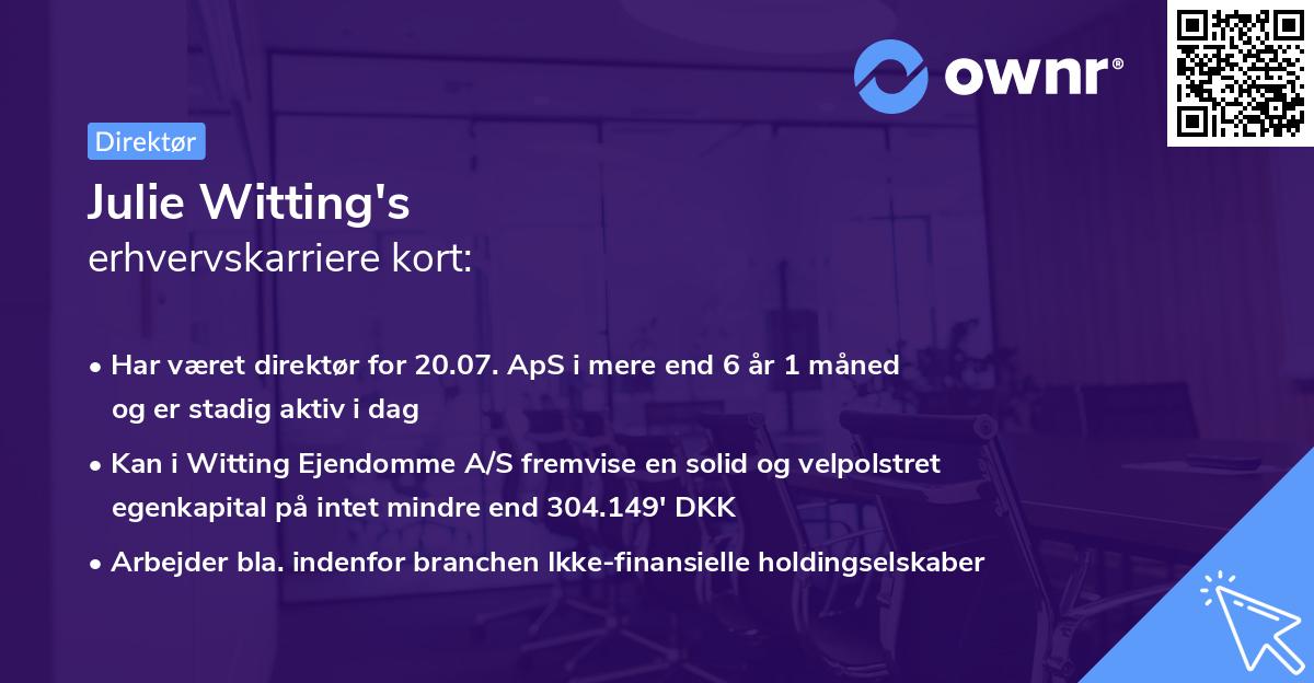 Julie Witting's erhvervskarriere kort