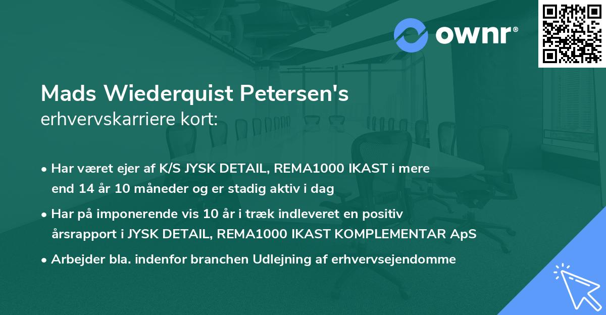 Mads Wiederquist Petersen's erhvervskarriere kort