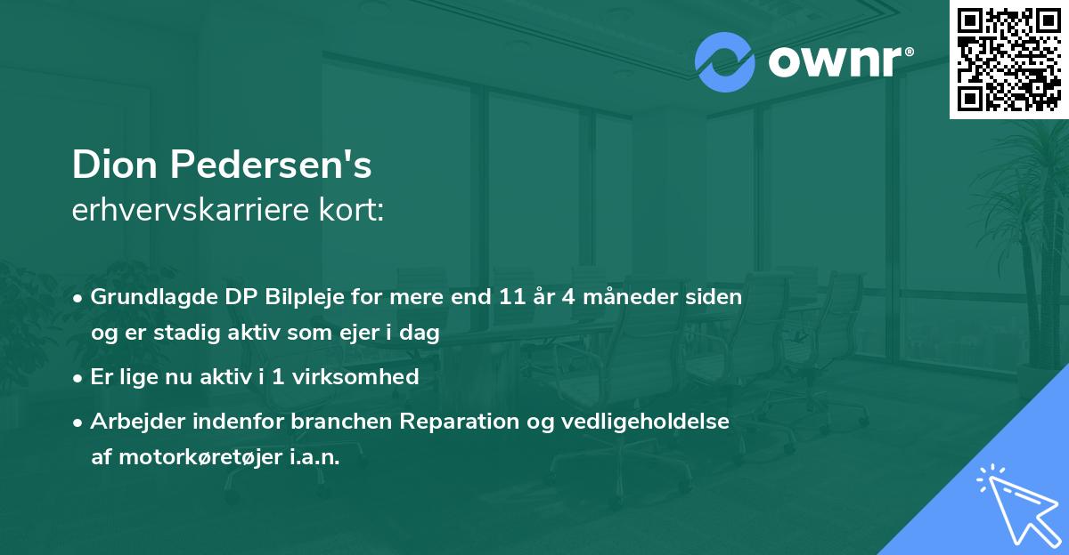 Dion Pedersen's erhvervskarriere kort