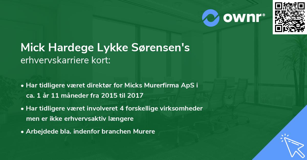Mick Hardege Lykke Sørensen's erhvervskarriere kort