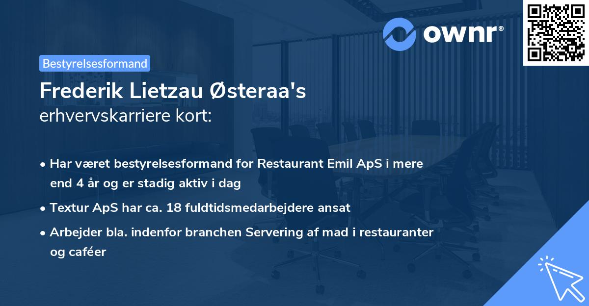 Frederik Lietzau Østeraa's erhvervskarriere kort