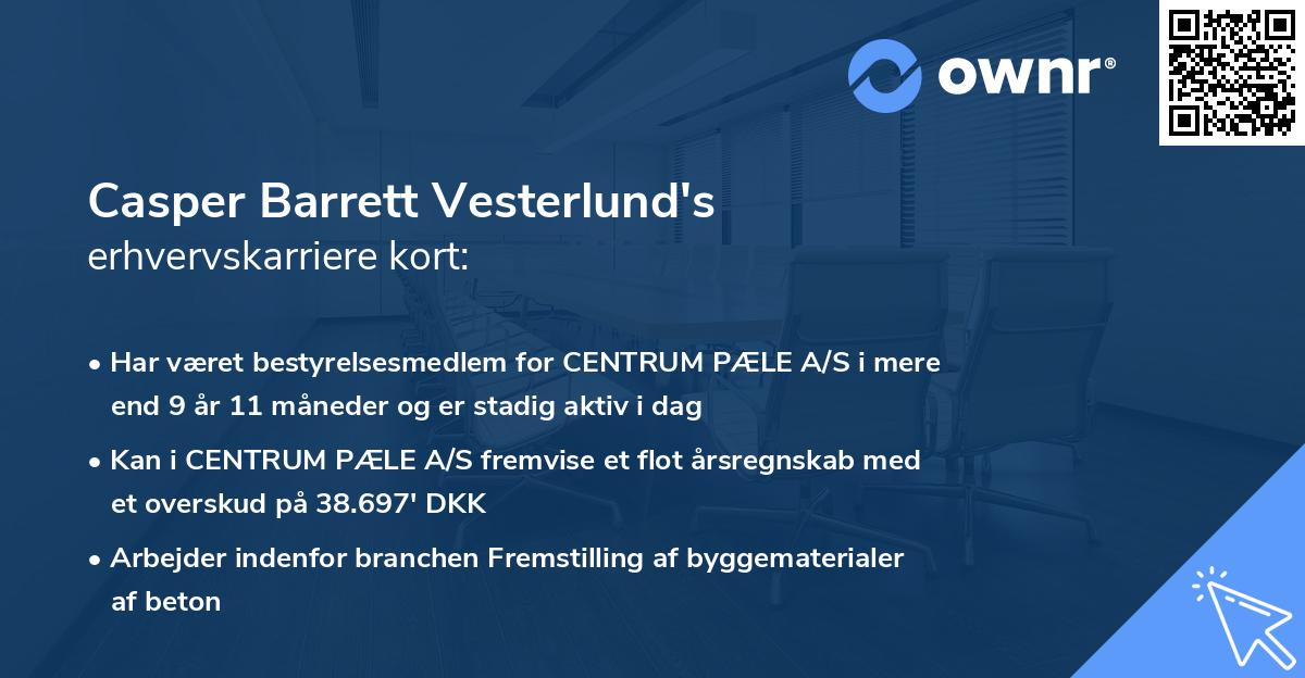 Casper Barrett Vesterlund's erhvervskarriere kort