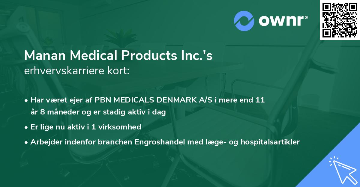 Manan Medical Products Inc.'s erhvervskarriere kort