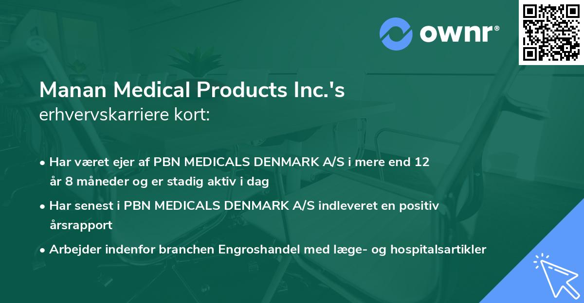 Manan Medical Products Inc.'s erhvervskarriere kort