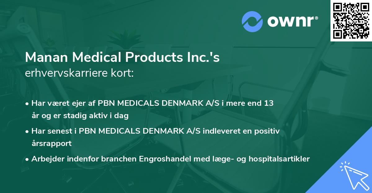 Manan Medical Products Inc.'s erhvervskarriere kort