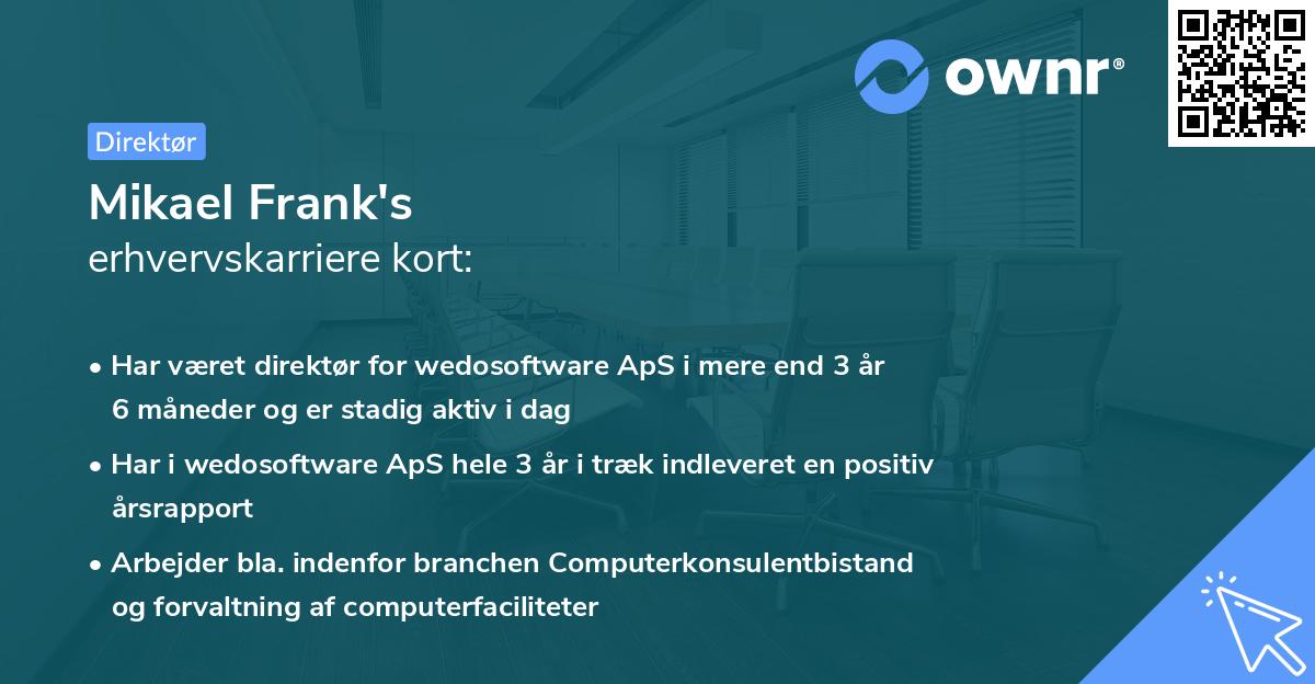 Mikael Frank's erhvervskarriere kort