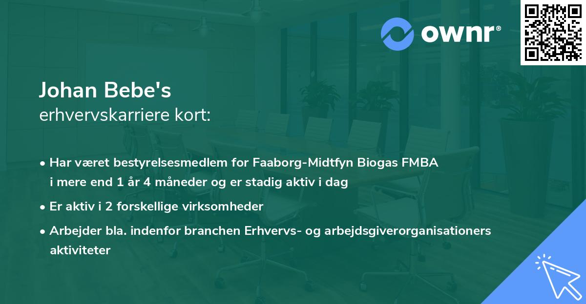 Johan Bebe's erhvervskarriere kort