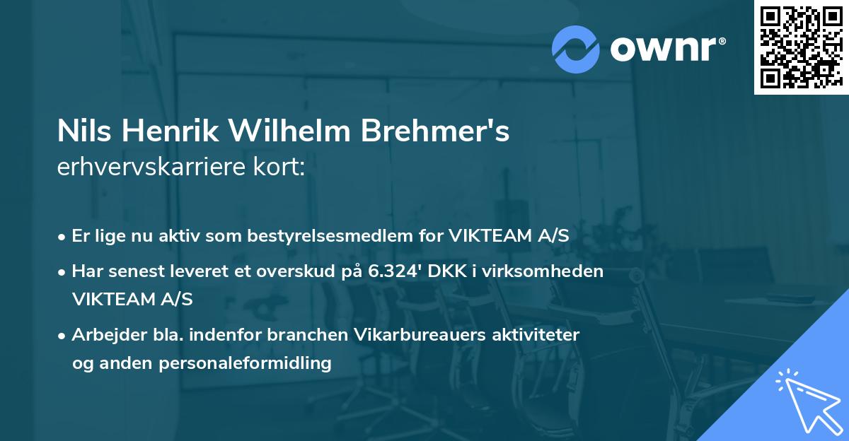 Nils Henrik Wilhelm Brehmer's erhvervskarriere kort