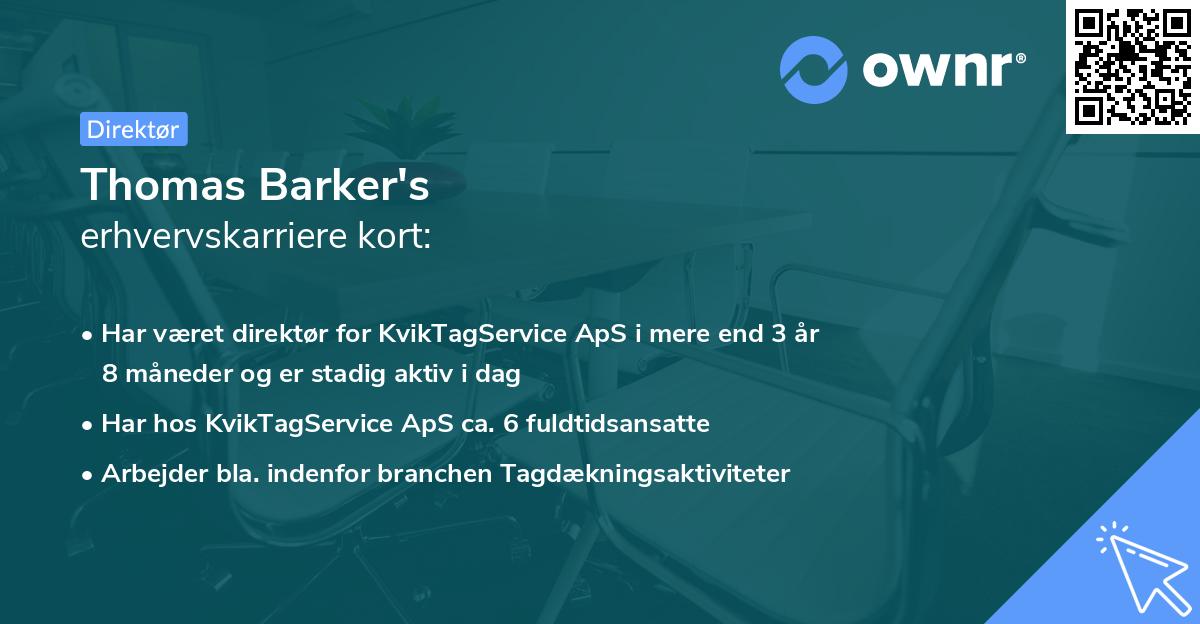 Thomas Barker's erhvervskarriere kort