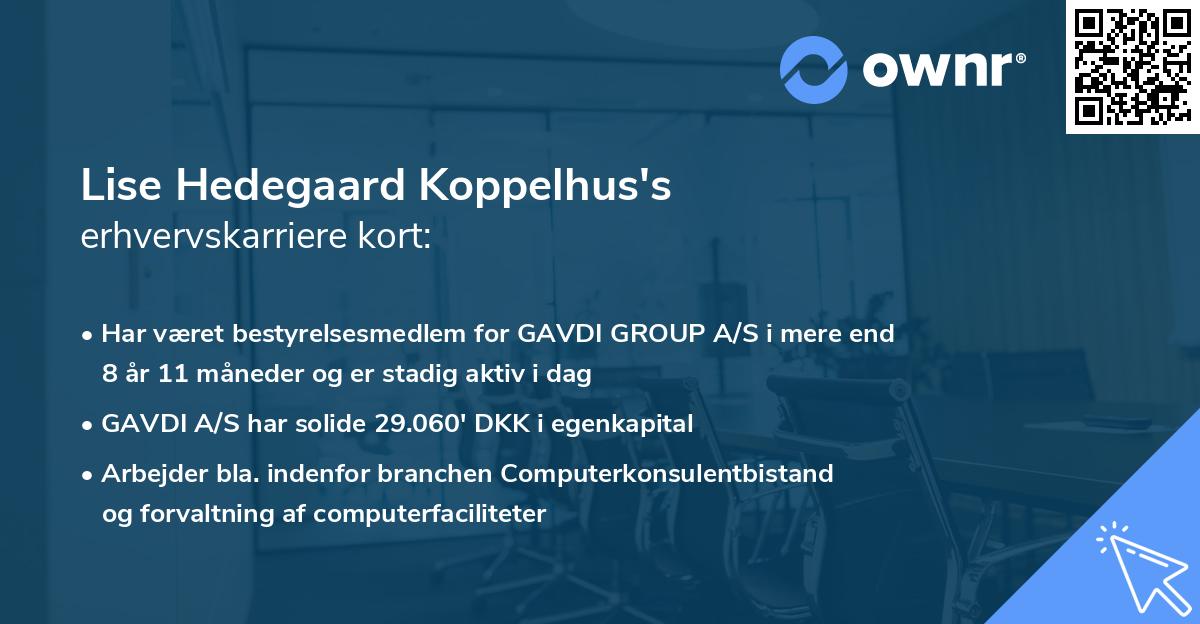 Lise Hedegaard Koppelhus's erhvervskarriere kort