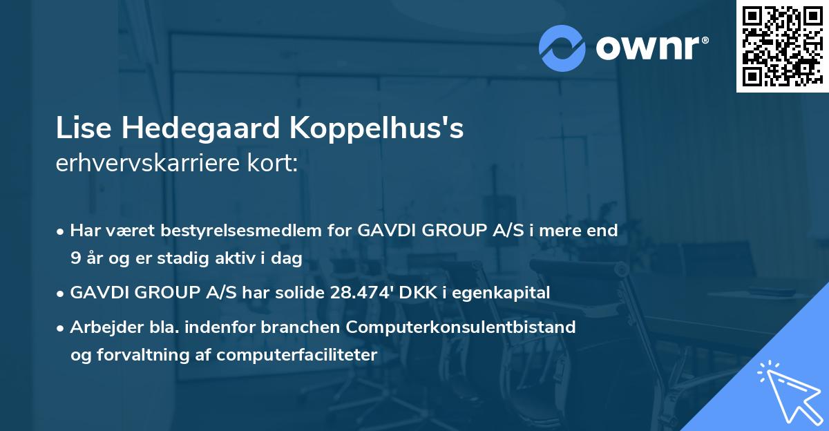 Lise Hedegaard Koppelhus's erhvervskarriere kort