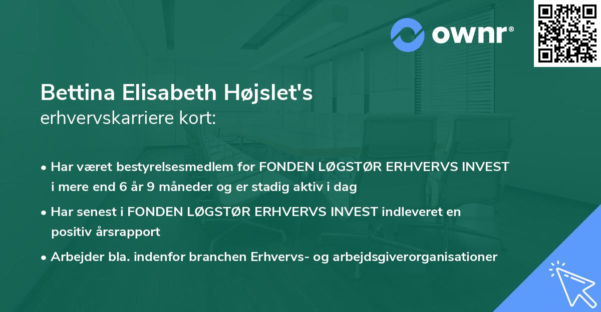 Bettina Elisabeth Højslet's erhvervskarriere kort