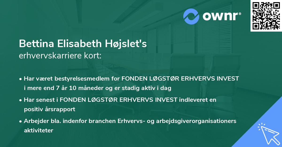 Bettina Elisabeth Højslet's erhvervskarriere kort