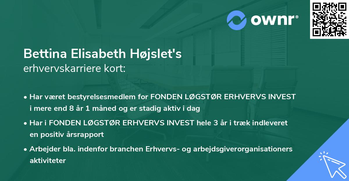 Bettina Elisabeth Højslet's erhvervskarriere kort