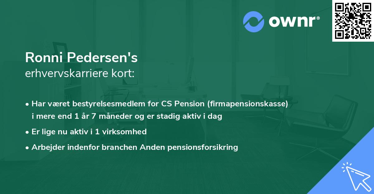 Ronni Pedersen's erhvervskarriere kort