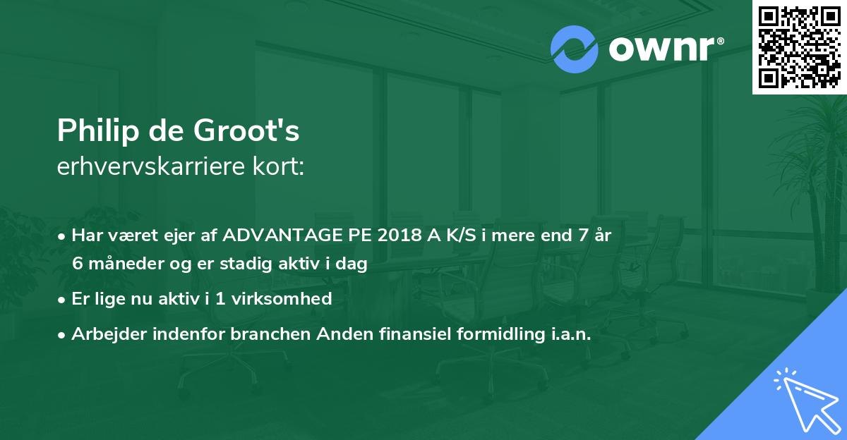 Philip de Groot's erhvervskarriere kort