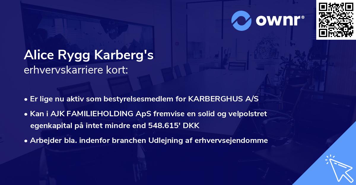 Alice Rygg Karberg's erhvervskarriere kort