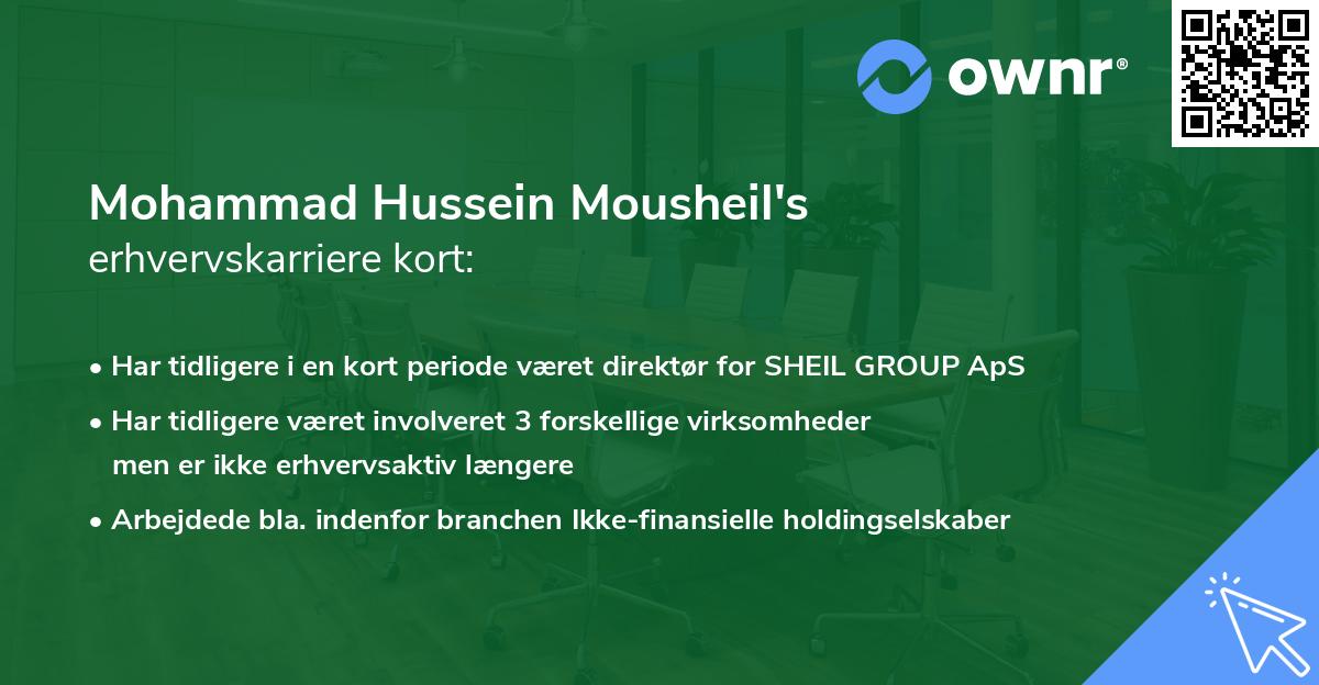 Mohammad Hussein Mousheil's erhvervskarriere kort