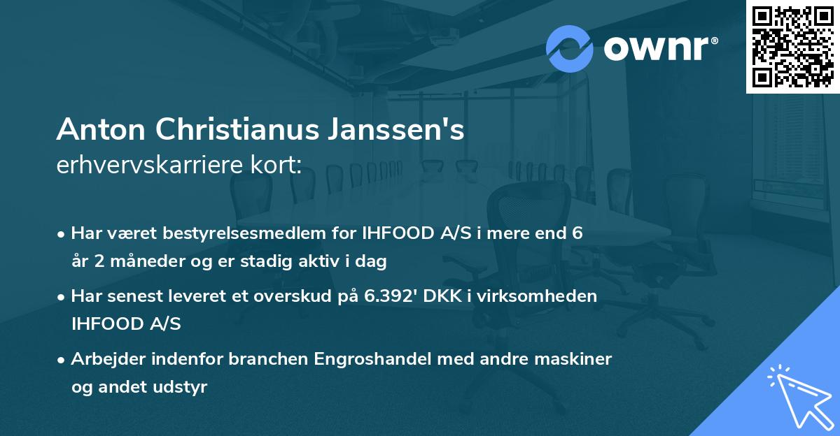 Anton Christianus Janssen's erhvervskarriere kort