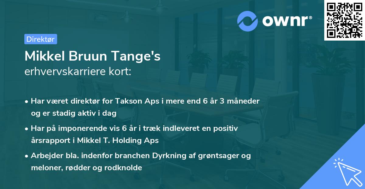 Mikkel Bruun Tange's erhvervskarriere kort