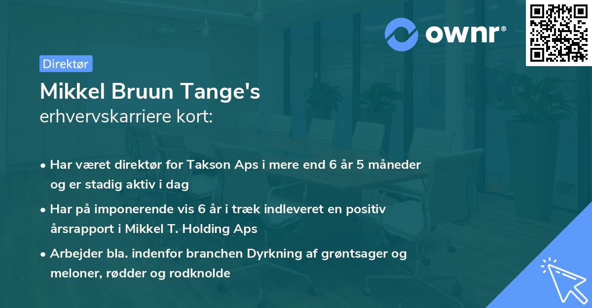 Mikkel Bruun Tange's erhvervskarriere kort