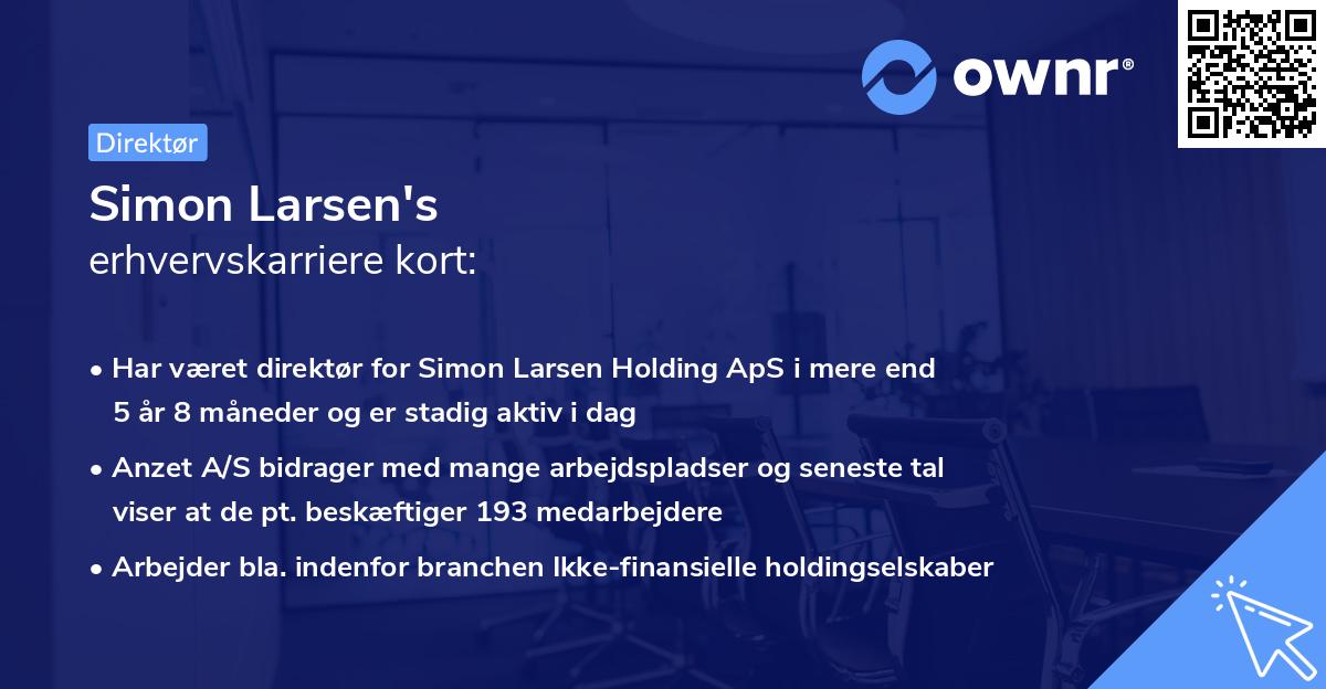 Simon Larsen's erhvervskarriere kort