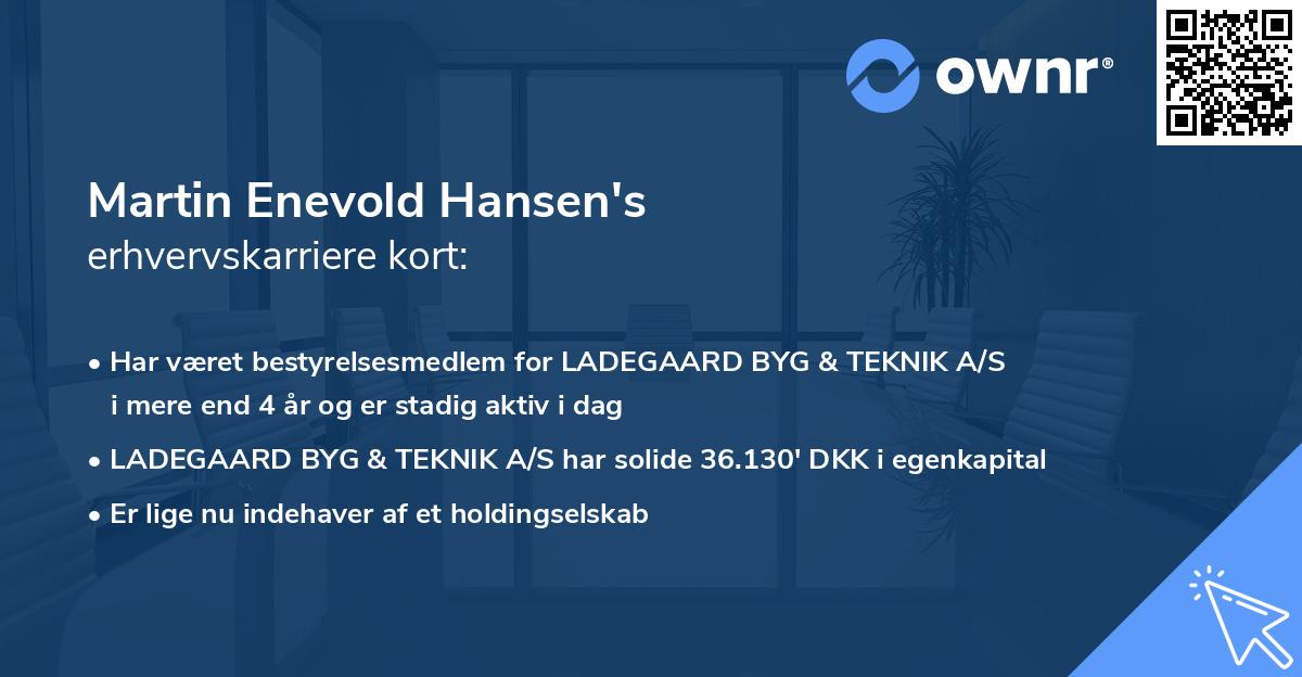 Martin Enevold Hansen's erhvervskarriere kort