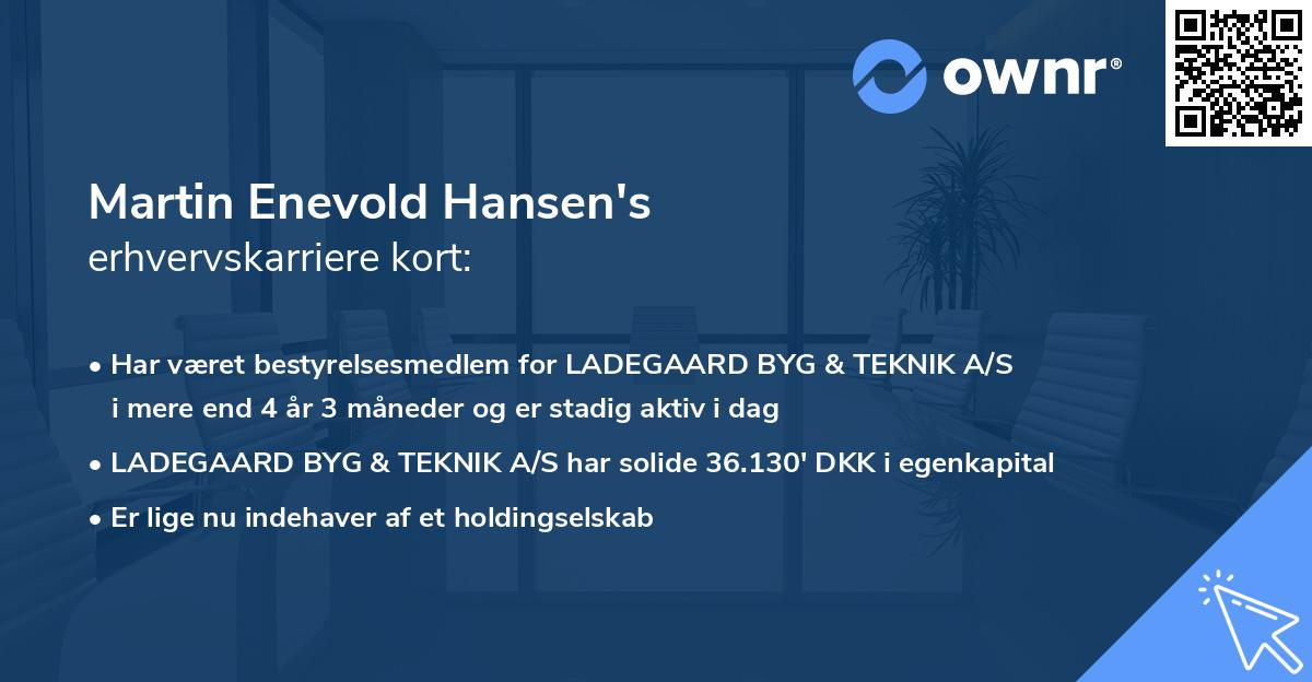 Martin Enevold Hansen's erhvervskarriere kort