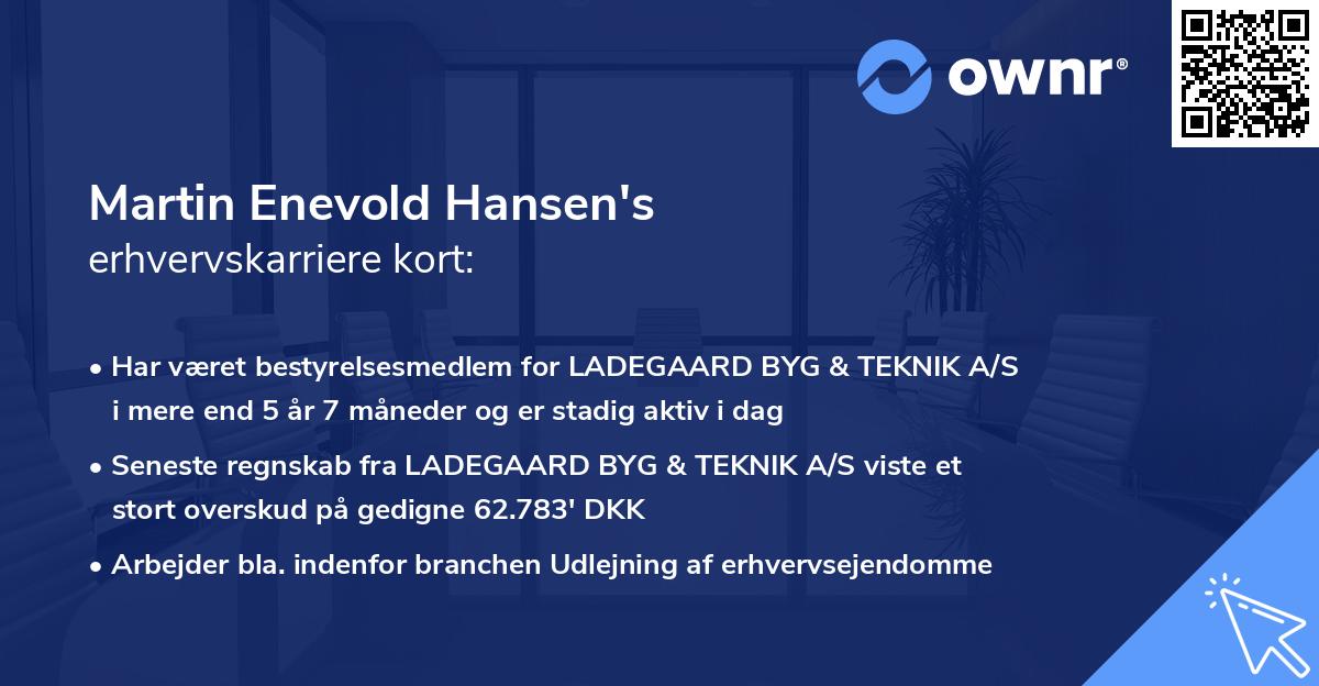 Martin Enevold Hansen's erhvervskarriere kort