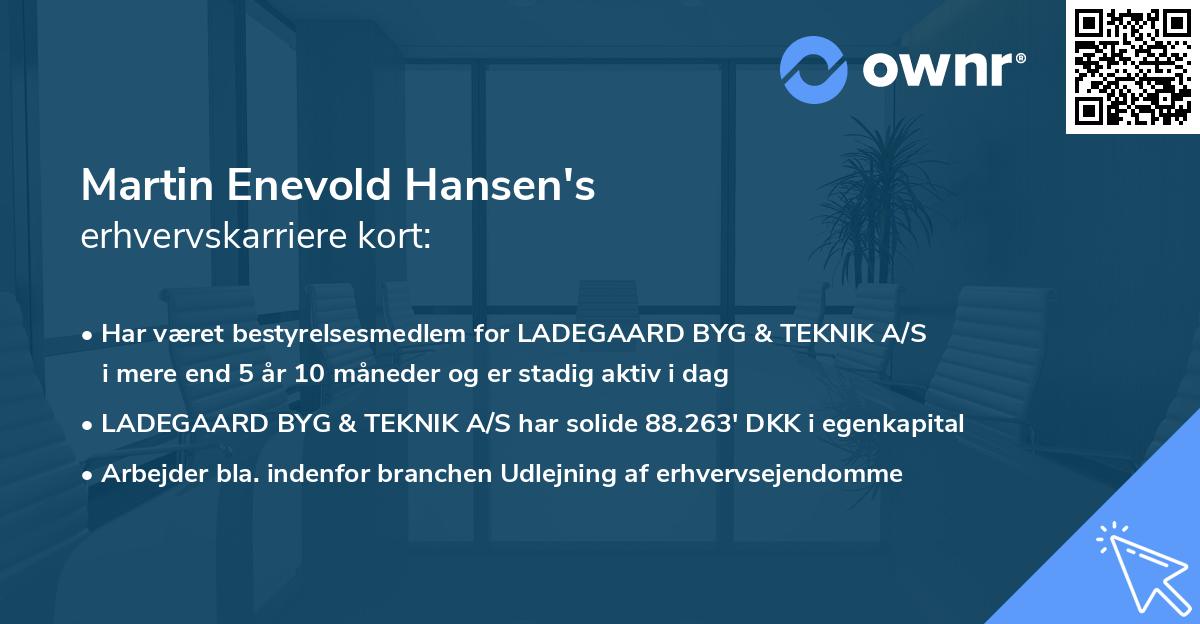 Martin Enevold Hansen's erhvervskarriere kort