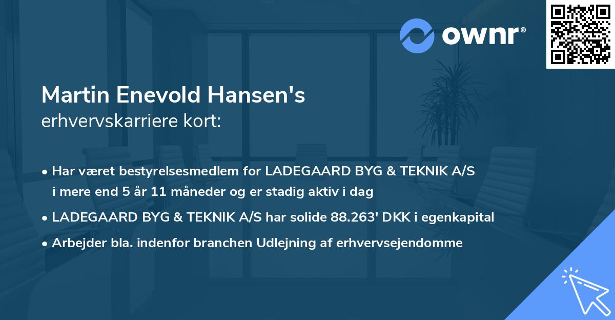 Martin Enevold Hansen's erhvervskarriere kort