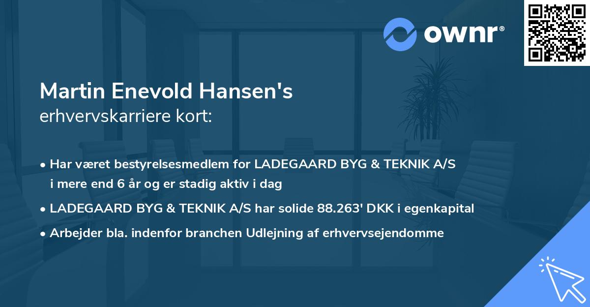 Martin Enevold Hansen's erhvervskarriere kort