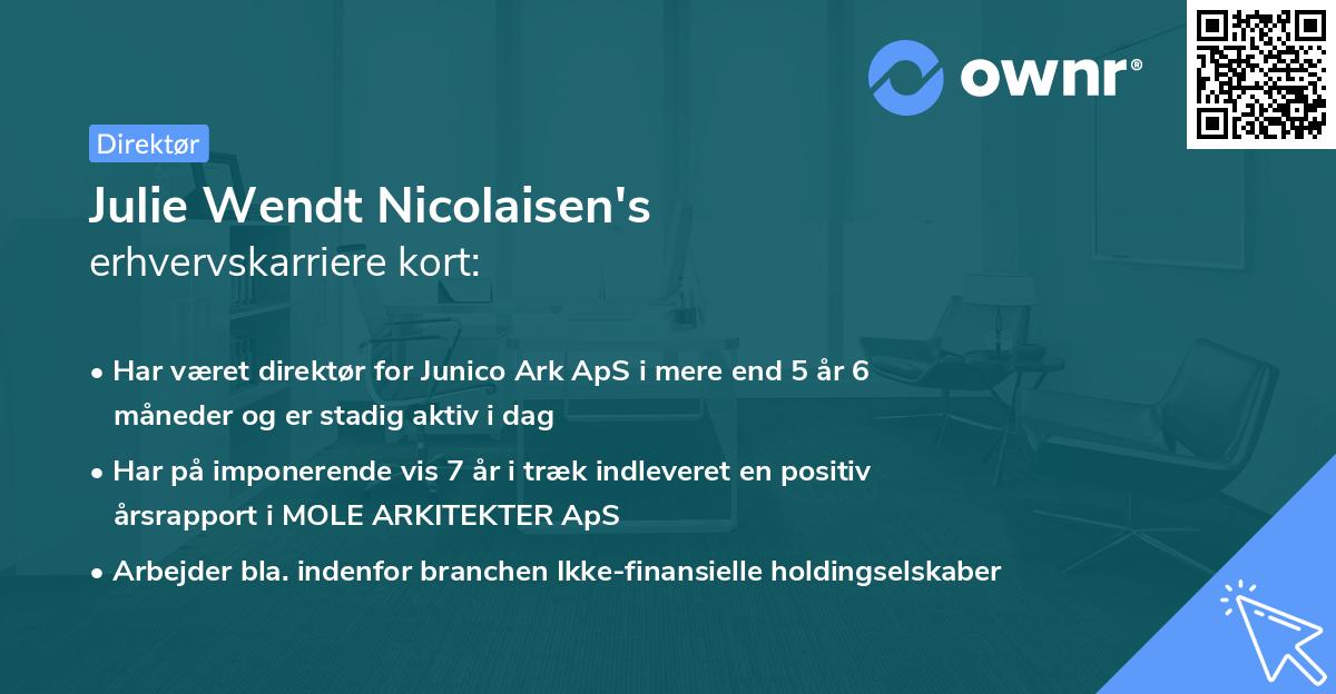 Julie Wendt Nicolaisen's erhvervskarriere kort