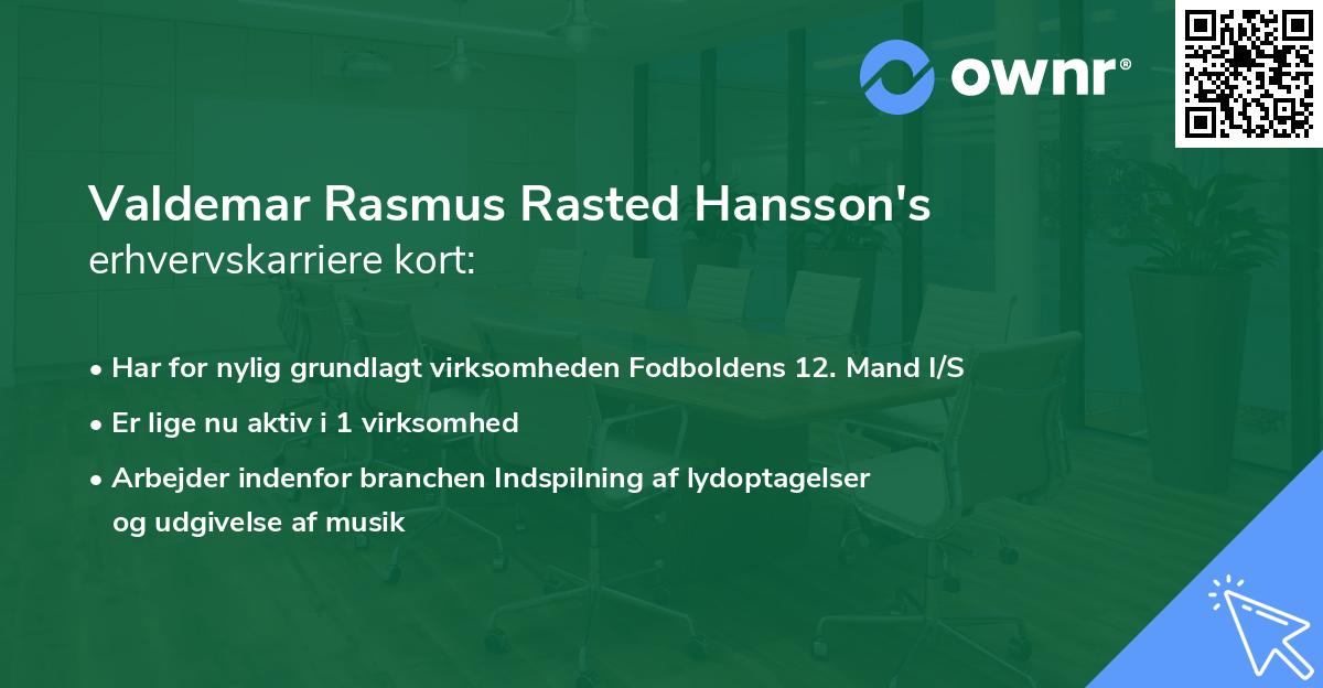 Valdemar Rasmus Rasted Hansson's erhvervskarriere kort