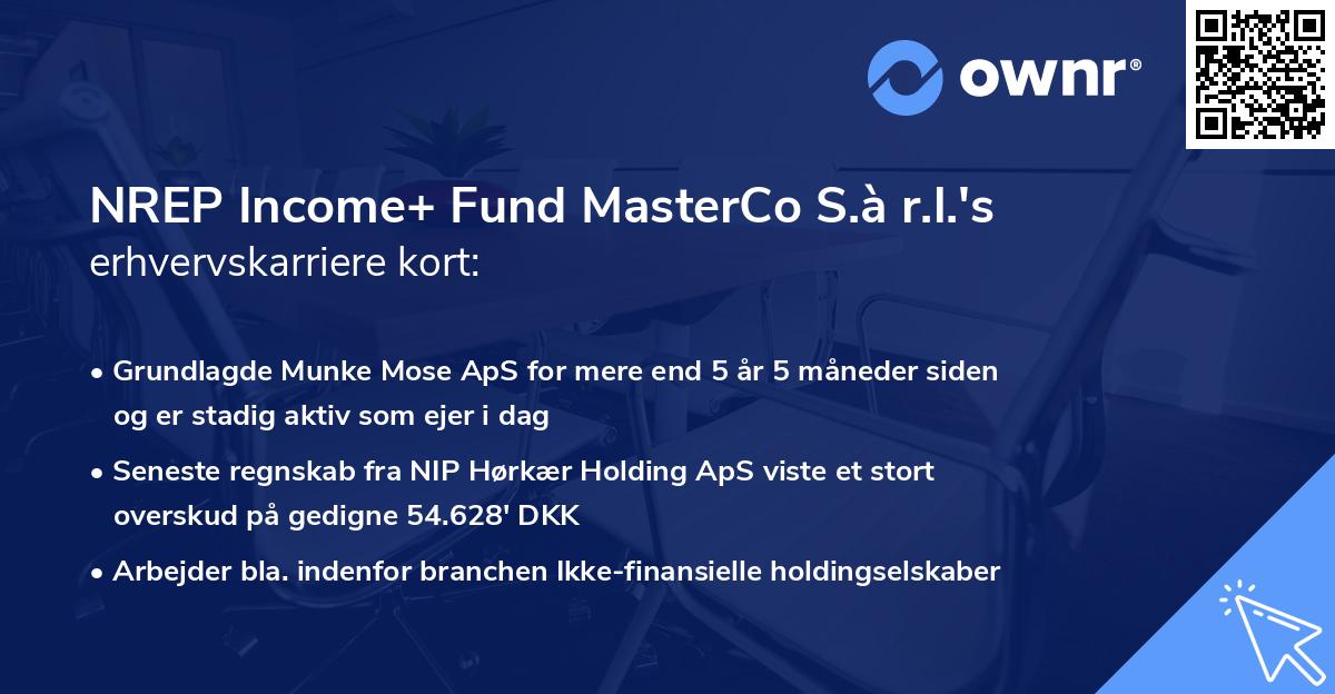 NREP Income+ Fund MasterCo S.à r.l.'s erhvervskarriere kort