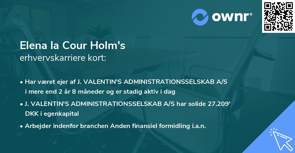 Elena la Cour Holm's erhvervskarriere kort
