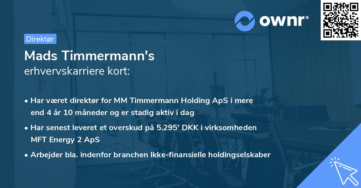 Mads Timmermann's erhvervskarriere kort