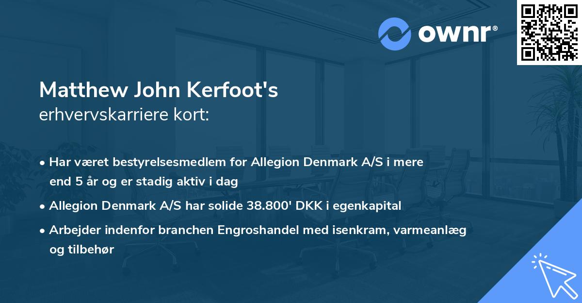 Matthew John Kerfoot's erhvervskarriere kort