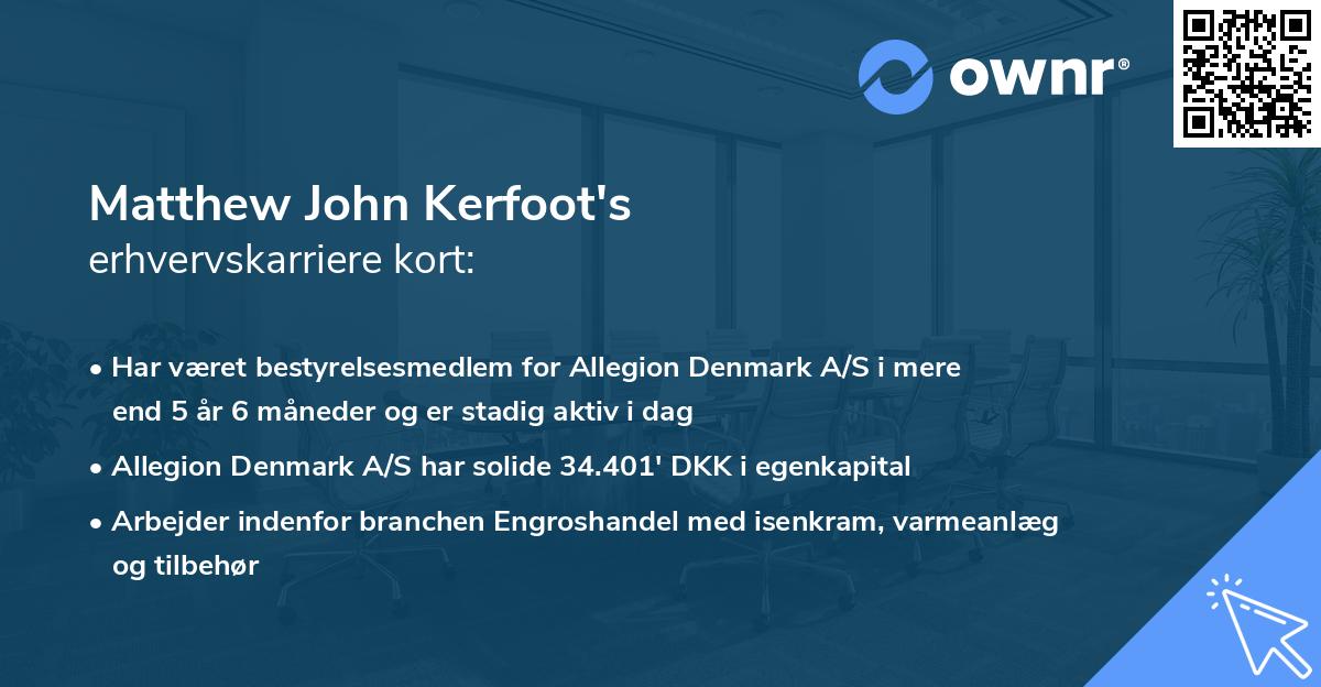 Matthew John Kerfoot's erhvervskarriere kort