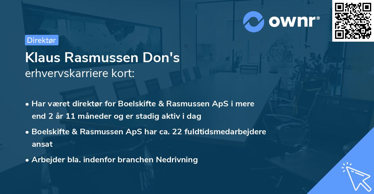 Klaus Rasmussen Don's erhvervskarriere kort