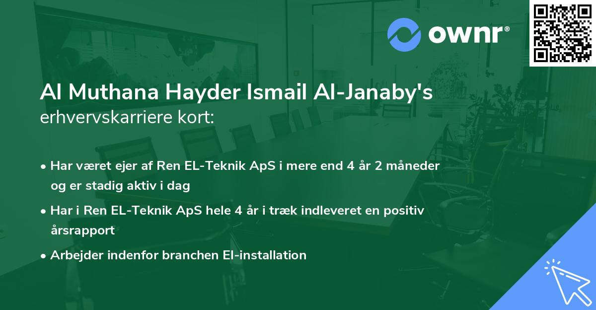 Al Muthana Hayder Ismail Al-Janaby's erhvervskarriere kort