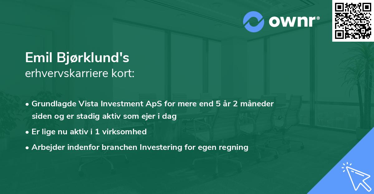 Emil Bjørklund's erhvervskarriere kort